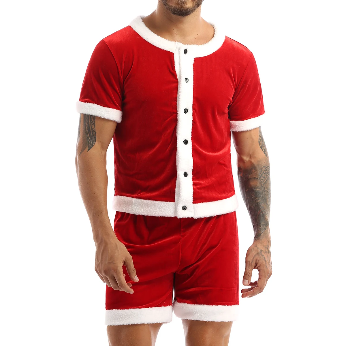 Men Adults Christmas Santa Claus Costume Velvet Xmas Festive Outfits for Holiday Party Cosplay Dress Up