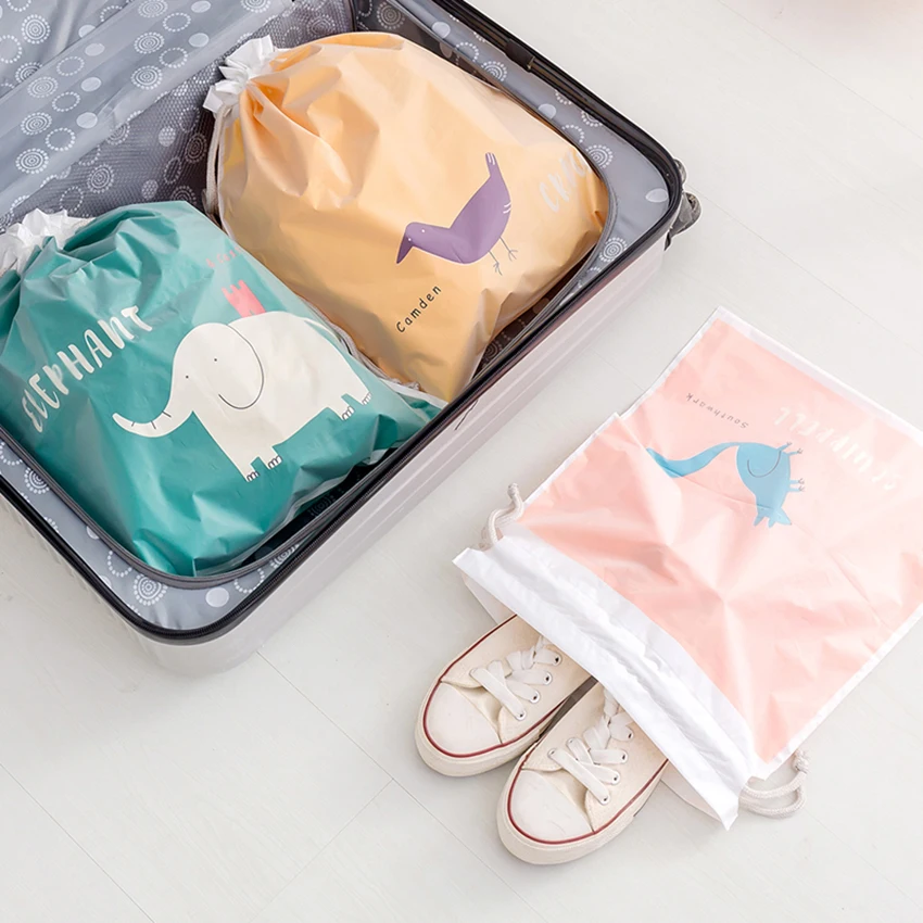 Double-Layer Waterproof Drawstring Pouch Travel Suitcase Luggage Organizer Cute Cartoon Underwear Clothes Storage Bag