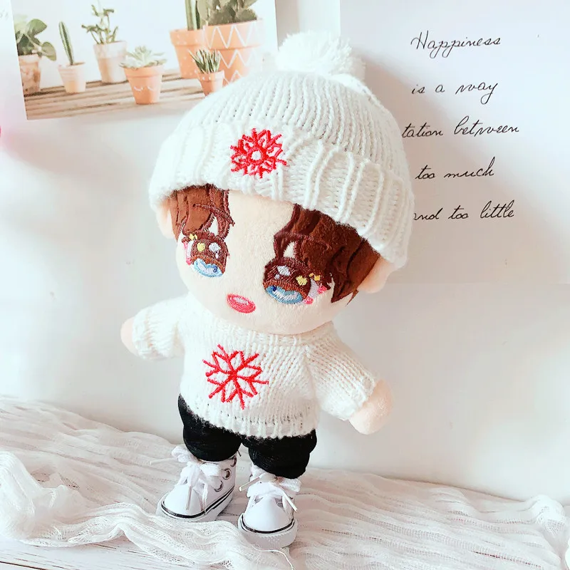 Christmas Snow Hat Snowman Lovely Sweater Suit 20cm Plush Dolls Clothes Accessories for Korea Kpop EXO Idol Dolls X-mas Gift