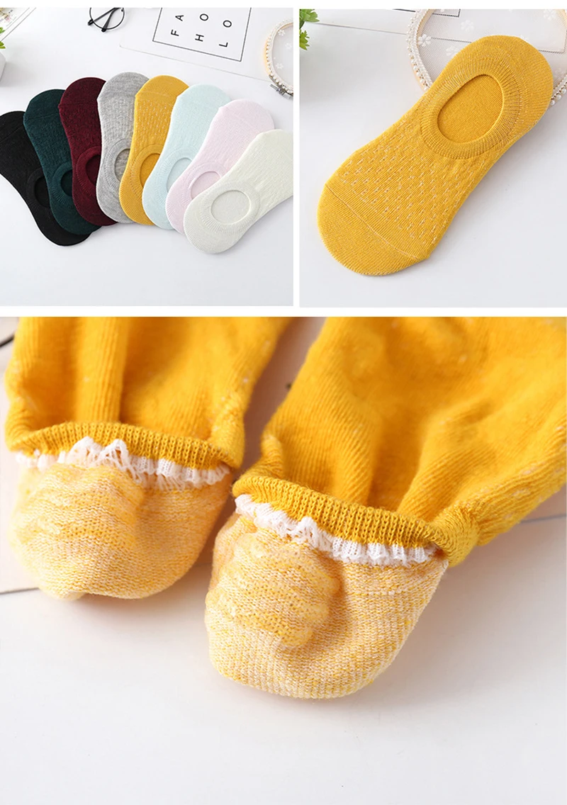 10-teiliges 5-Paar Damen-Socken-Hausschuhe-Set, einfarbig, unsichtbare Bootssocken, atmungsaktiv, rutschfest, Silikon, keine Show, kurze Söckchen – Detail 3