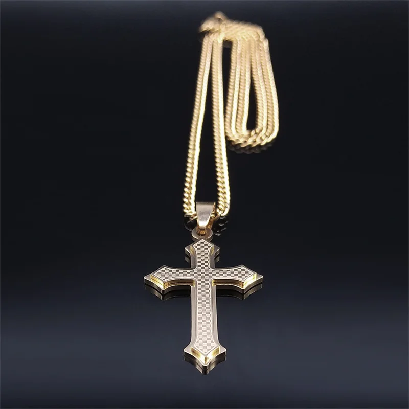 Cross Stainless Steel Pendant Necklace Men Gold Color Big Necklaces Chain Catholicism Jewelry collar acero inoxidable N3168S05