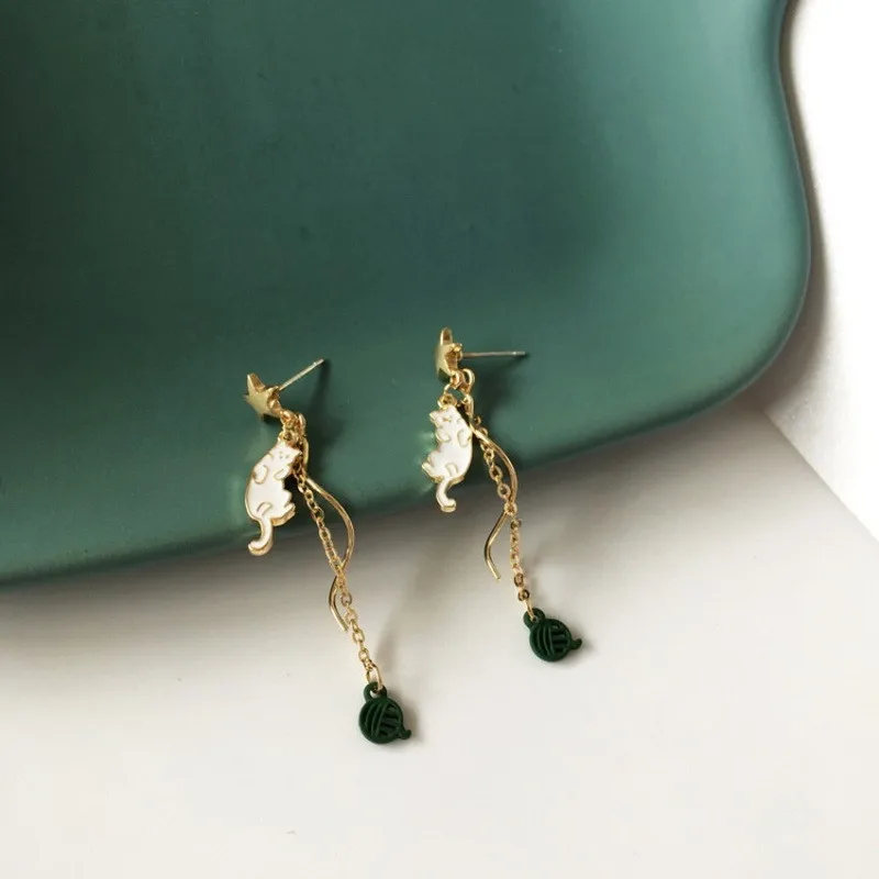 Chinese Style Folding Fan Crane Carp Lotus Asymmetrical Long Tassel Dangle National Style Earrings for Women Jewelry Gift
