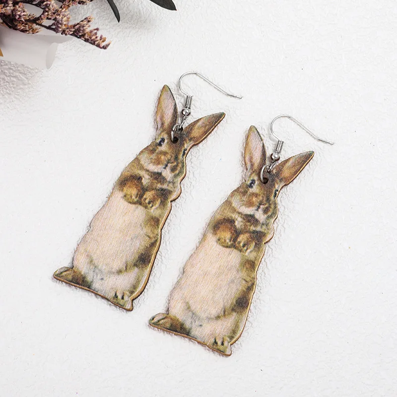 Colored Natural Wood Cow Rabbit Cat Drop Earrings for Women Trendy Chic Wooden Animal Earrings Christmas Jewelry Wholesale - Image 3