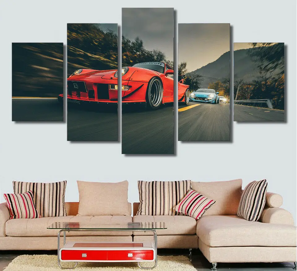 

5 Piece Luxury Red Sports Car Road Trip Ride Painting Wall Art Print Home Decor HD Pictures 5 Panel Poster No Framed Paintings