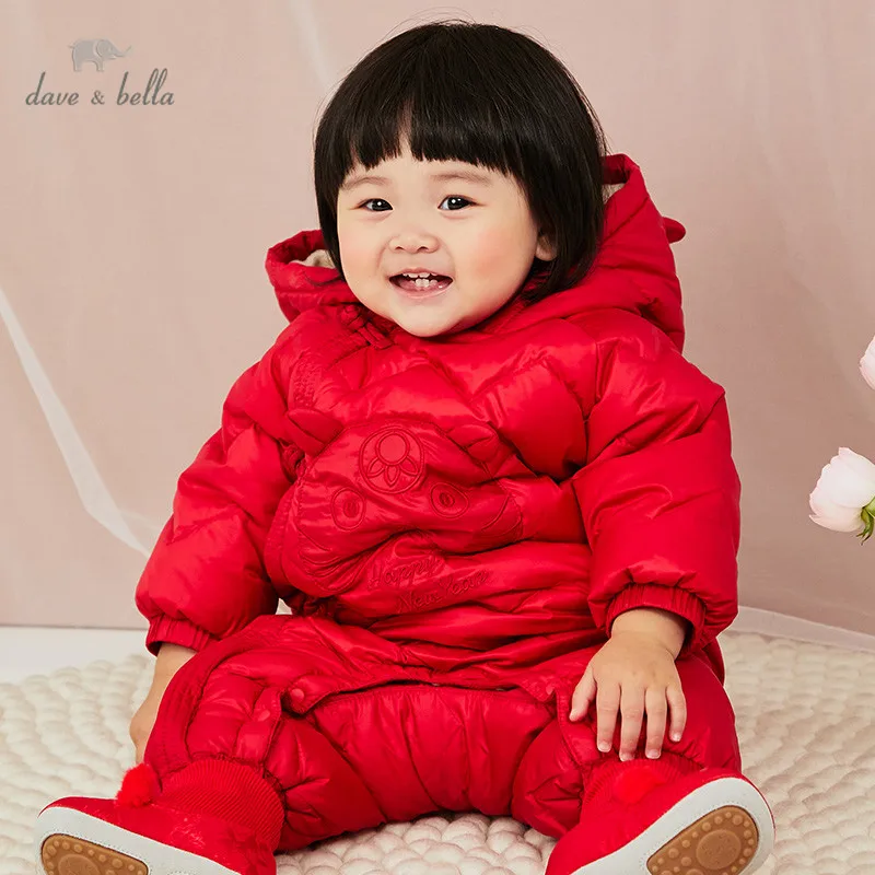 DBJ15644 dave bella winter new born baby unisex fashion cartoon down jumpsuits infant toddler clothes children romper 1 piece