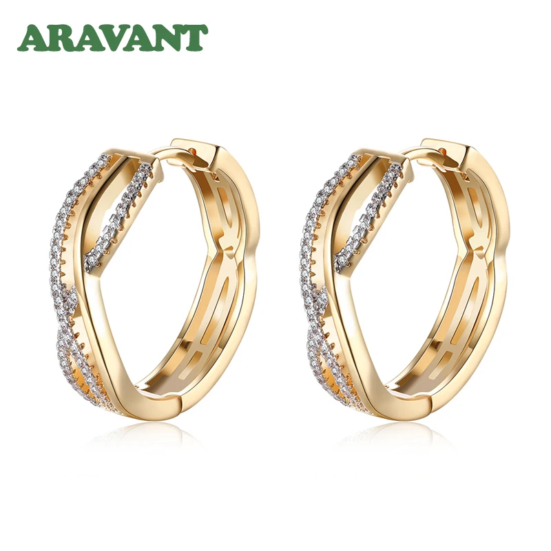 925 Silver 24mm 18K Gold Twist Hoop Earrings For Women Fashion Wedding Jewelry