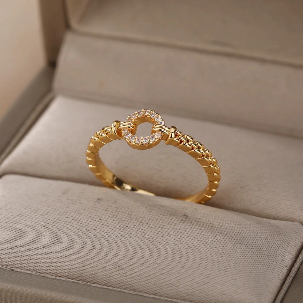 Women's Punk Rock Zircon Round Adjustable Ring