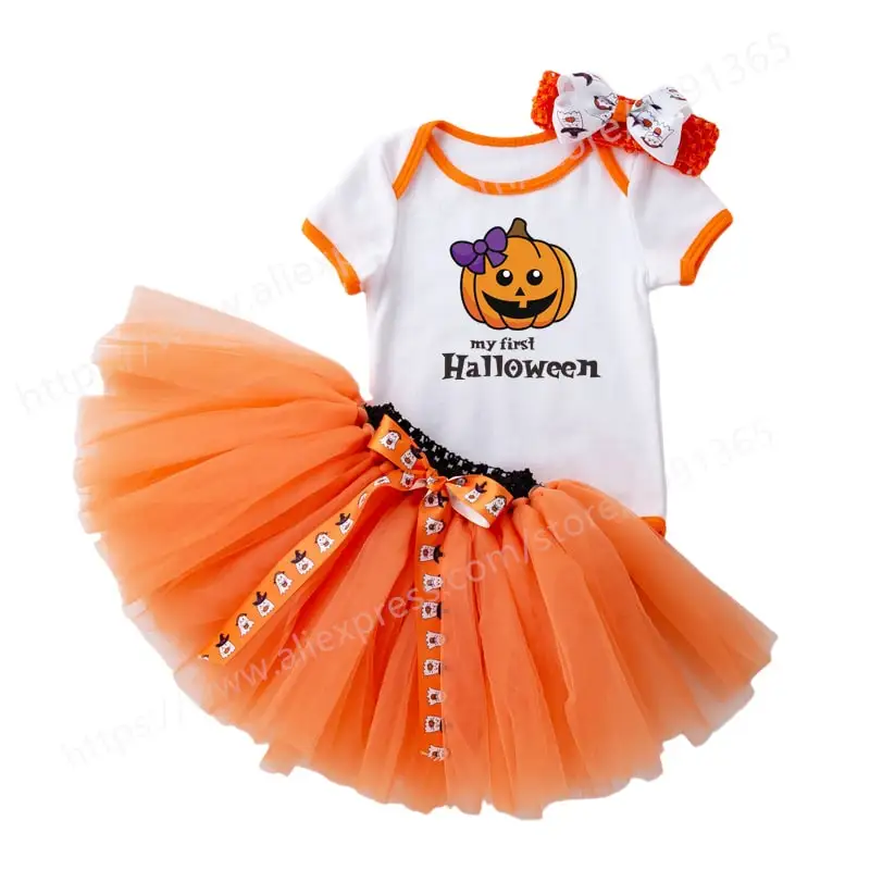 

Baby Girl Clothes Cotton Short Sleeve Pumpkin Romper Dresses for Girls Halloween Party Clothes Bebe Infant Cosplay Costume