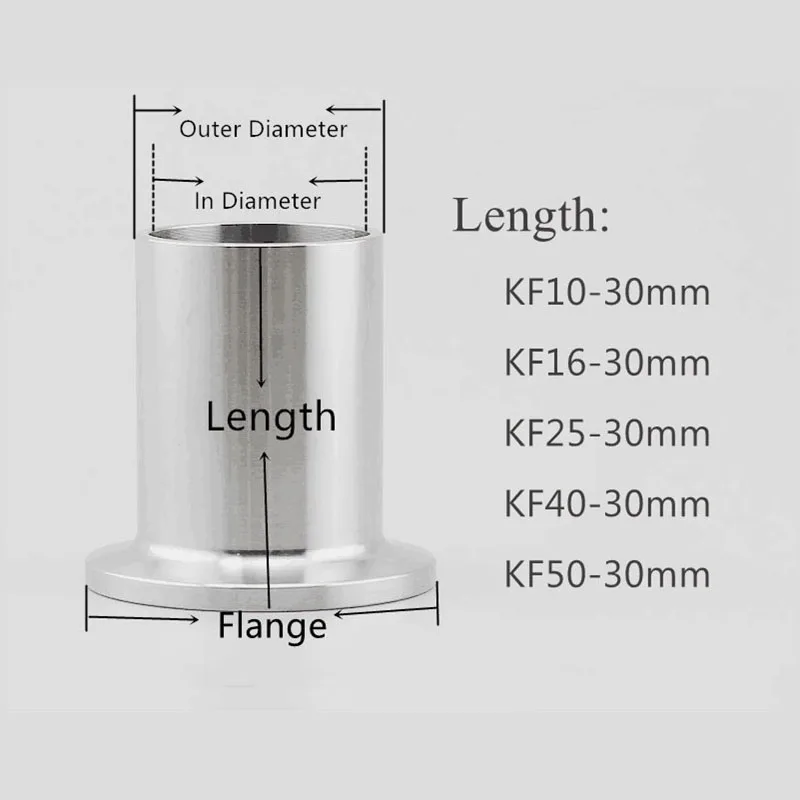 KF10 KF16 KF25 KF40 KF50 304 Stainless Steel KF Vacuum Chuck Pipe Connector Fittings 50mm Length Flange Vacuum Fittings Joint