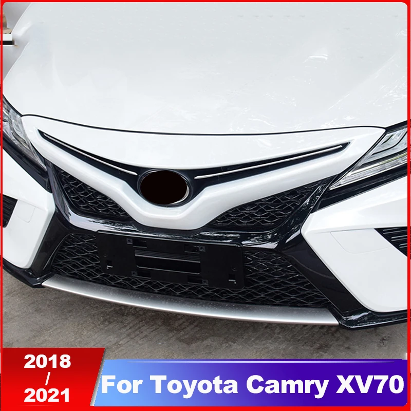 Stainless Steel Car Front Grille Grill Logo Emblem Trim Strips Cover Stickers For Toyota Camry XV70 2018-2019 2021 Accessories