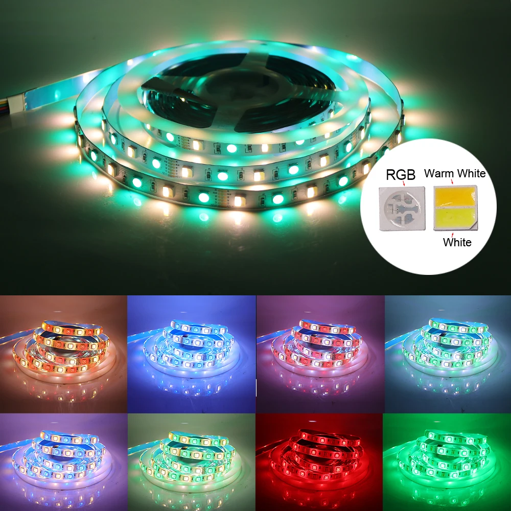 Imagem -03 - Fita Led Flexível Impermeável Lights Rgb Strip Compatível com Rgbw Cct Luz Branca Quente Iluminação de Decoração 12v 24v 60led por m 5050