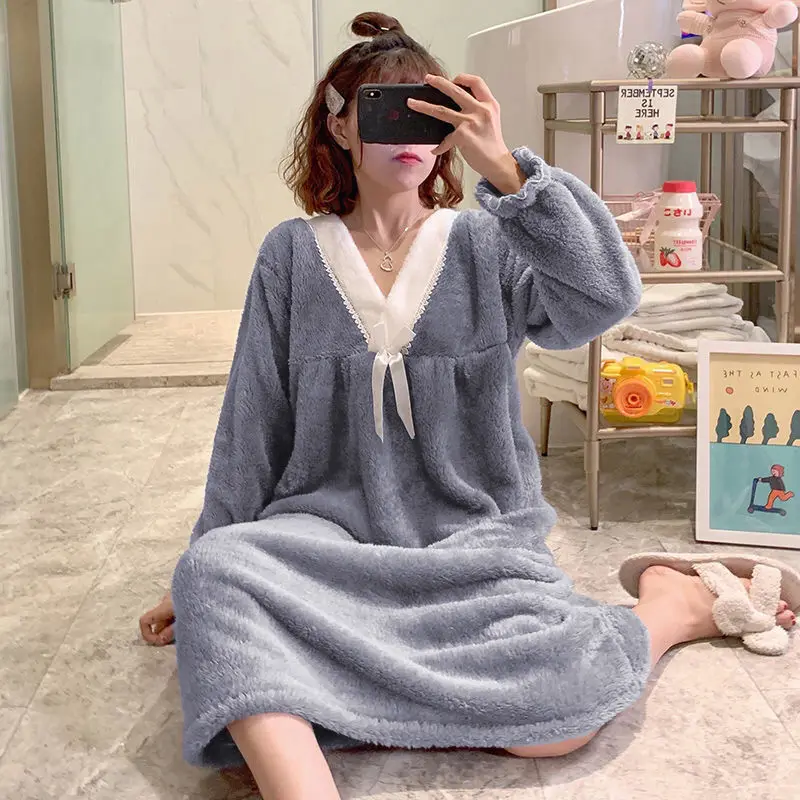 Nightgowns Women Thicker Aesthetic Princess Style Female Sleepshirts Warm Comfortable Ulzzang Sweet Simple Patchwork Stylish