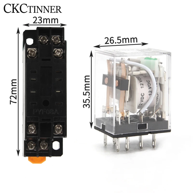 1個中間リレーHH52P MY2NJプラグインリレーdc AC12v 24v AC110v 220v 380v 5a銀接点PYF08A 8ピンリレーソケット