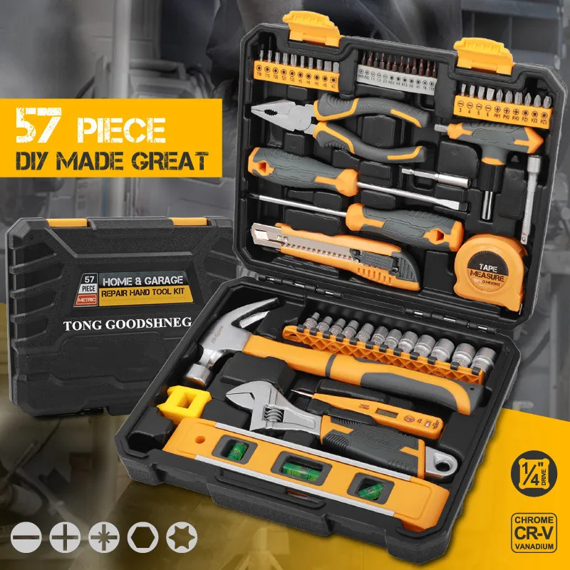 57PCS Home Tools Set Household Tool Kits Socket Set Screwdriver Kit Pliers Hammer Repair Tools for DIY Hand Tools in Box