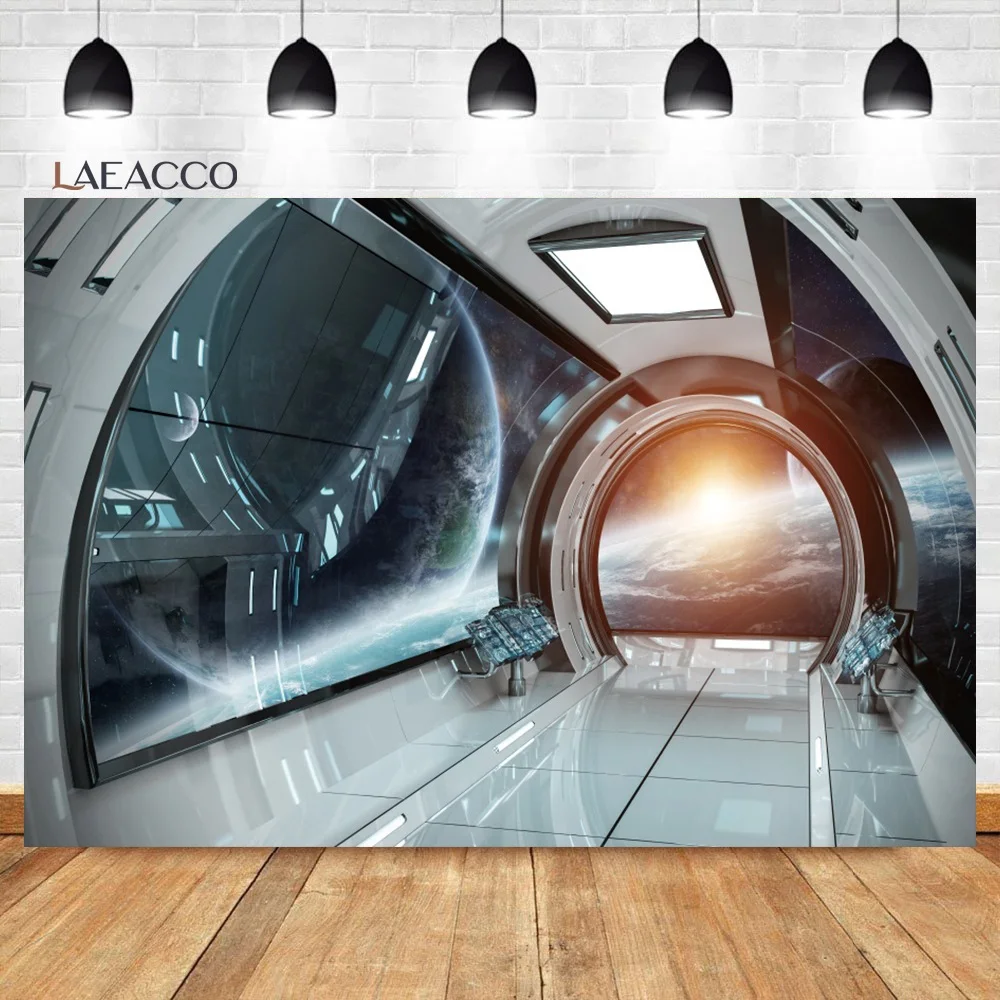 Laeacco Space Universe Photocall Spaceship Photography Backgrounds Photo Backdrops Photophone for Video For Photo Studio Props