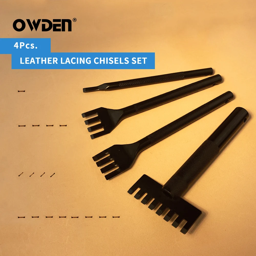 OWDEN Leather Lacing Chisel Set Flat Rope Weaving Punch DIY Sculpture Stitching Belt Hole 1/4/8 Prong Leather Lacing Chisels Kit