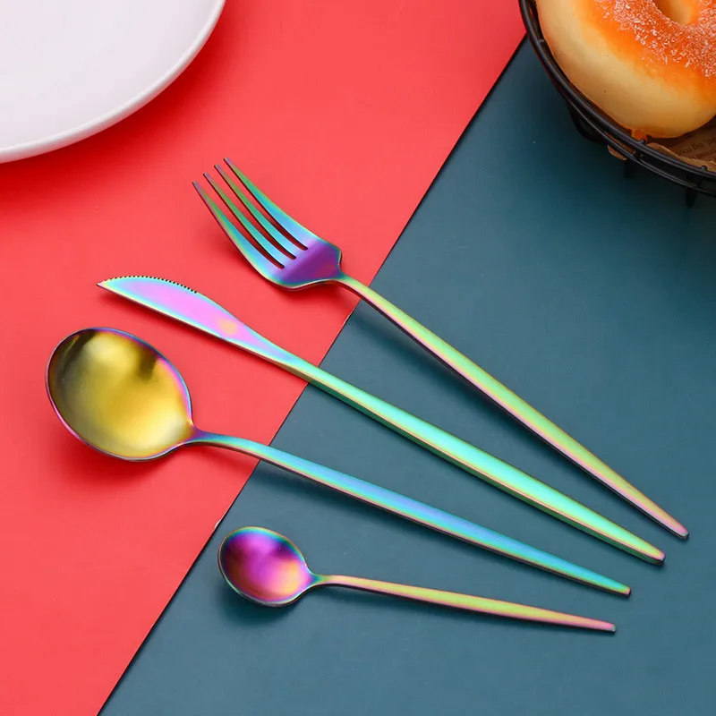 

Matte Colorful Dinnerware Set Stainless Steel Knife Fork Coffee Spoon Cutlery Set Kitchen Tableware Set Flatware Set Wholesale