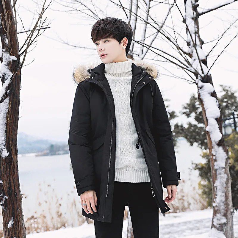 2020 Winter New Real Fur Collar Down Jacket Men Fashion Casual Thick Warm White Duck Down Jackets and Coats Mens Clothing