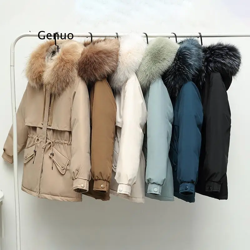 

Women Winter Jacket Coat Fur Hooded Warm Fleece Inner Long Parka Cotton Padded Elegant Velvet Overcoat Ropa Para Mujer