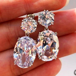 Crystal Zircon Earring Luxury  Cubic Zircon Stud Earrings Wedding Jewelry Big Pink Stone Bohemia Earrings for Women Girls Gift