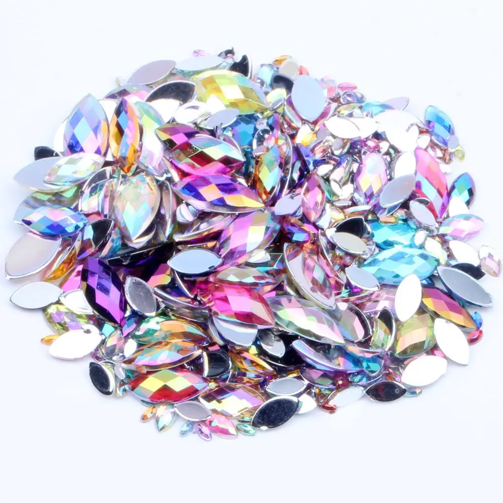 Acrylic DIY Gems 4x8mm 100pcs Flatback Marquise Earth Facets AB Colors Rhinestone Strass High Shine Nail Art Decorations