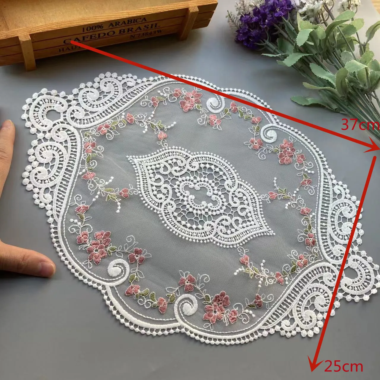 25*37 cm White Soft Lace Flower Applique Ribbon Trim for Sofa Curtain Towel Bed Cover Trimmings Home Textiles DIY Polyester Mesh