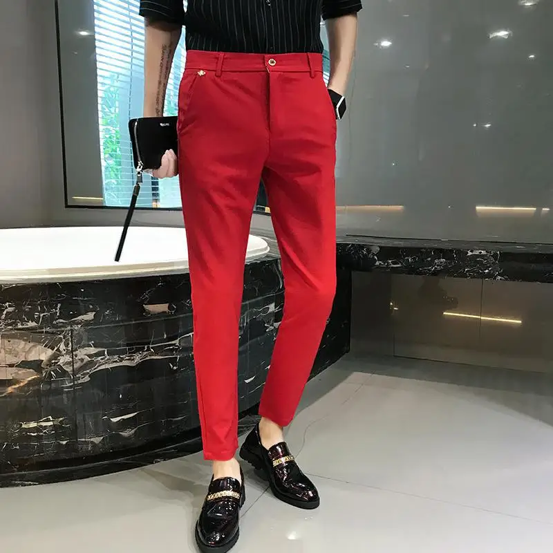 Pantaloni moda 5 colori per uomo per abiti moda Slim Fit Skinny Streetwear pantaloni da ufficio tinta unita pantaloni da tuta giovanile da sposa