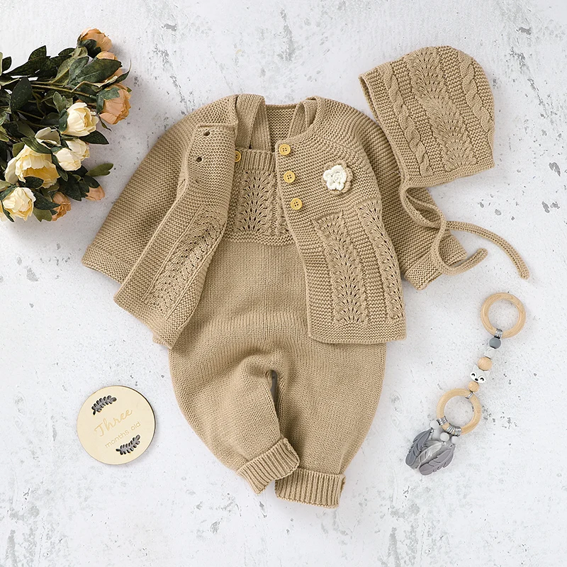 Girl Kids Onesies Solid Ribbed Knitted Baby Rompers Autumn Winter Toddler Jumpsuits Infant Tops Clothing  Long Sleeve Newborn