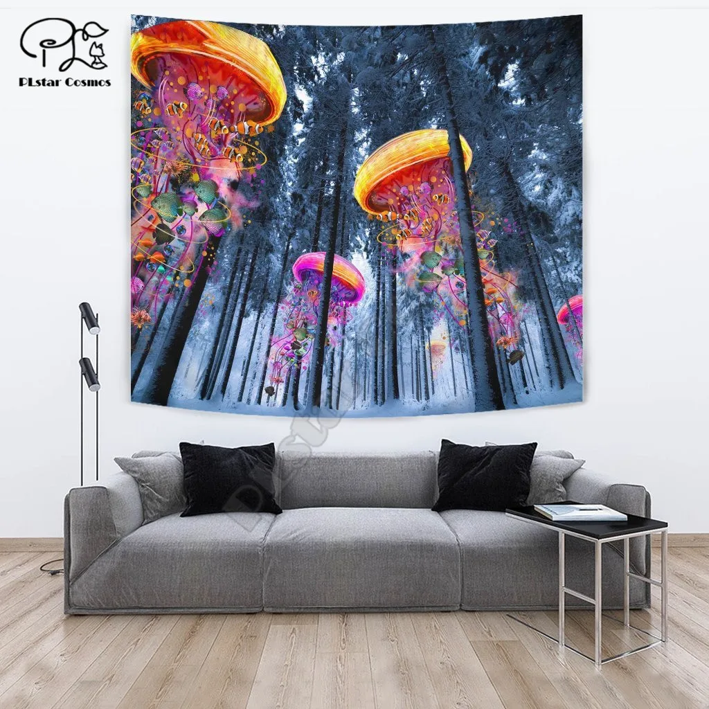 Psychedelic jellyfish Funny cartoon Blanket Tapestry 3D Printed Tapestrying Rectangular Home Decor Wall Hanging style-3