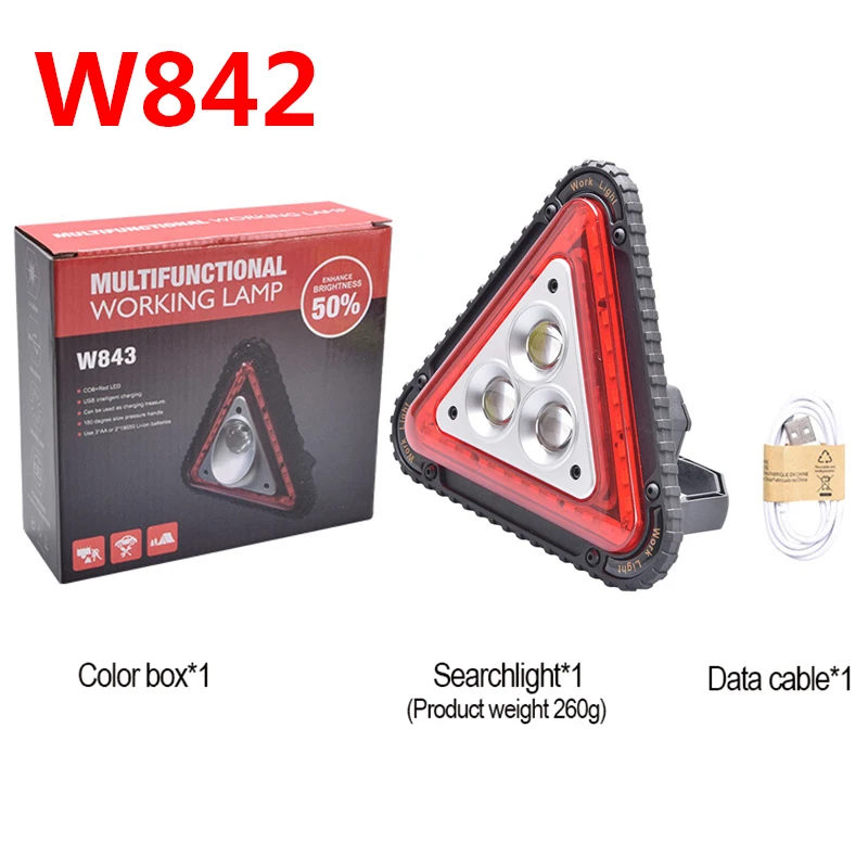 COB Glare Floodlight Car Triangle Warning Emergency Light USB Rechargeable Floodlight LED Bulbs CE