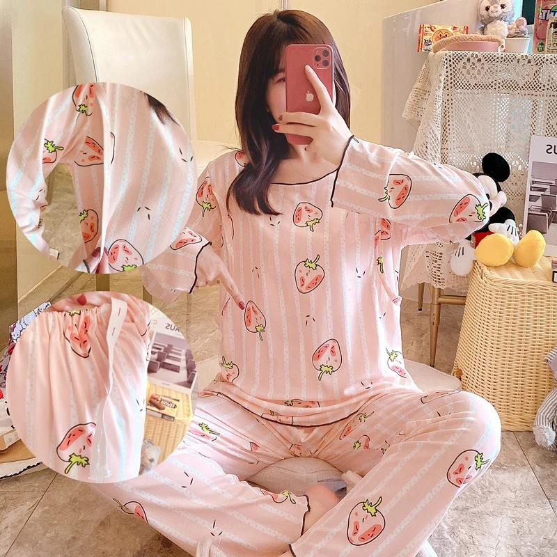 Breast Sleep Maternity Clothes for Pregnant Women Long Sleeve Pregnancy Winter Pajamas Nursing Clothing Breastfeeding Sleepwear