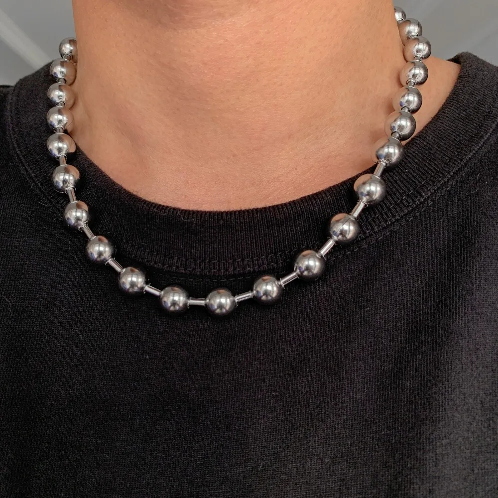 Custom Size 7-40inch 8mm/10mm/12mm Cool Gold Color 316L Stainless Steel Ball Link Chain Necklace Party Gift for Women Men