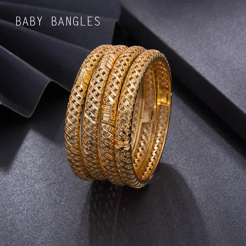 24K Ethiopian  4pcs/Lot Dubai Trendy Gold Color Bangles for Child baby  Arab African  Bracelet Jewelry Middle East Gifts