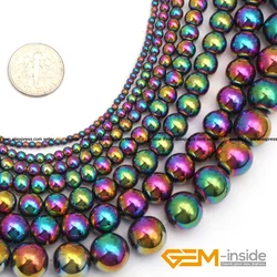 MultiColor Metallic Coated Reflections Hematite Round Bead For Jewelry Making Strand 15 inch DIY Fashion Bracelet Necklace Beads