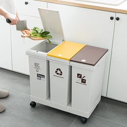 24/36/40/60L Trash Cans For Kitchen Bathroom Garbage Classification Rubbish Bin Dustbin Bucket Press-Type Waste Bin 2/3 BucketsF