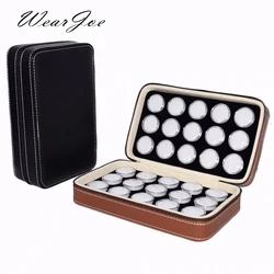 Loose Gemstones Jewelry Display Box Beads Organizer Container Round Gem Box PU Leather Diamond Exhibition Storage Carrying Case