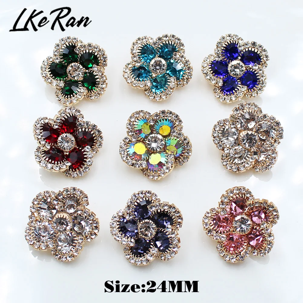 Fashion 5Pcs/lot 24MM Gold Flower Crystal Rhinestone Buttons  Wedding Crafts Decorative Metal Accessories For DIY Clothington