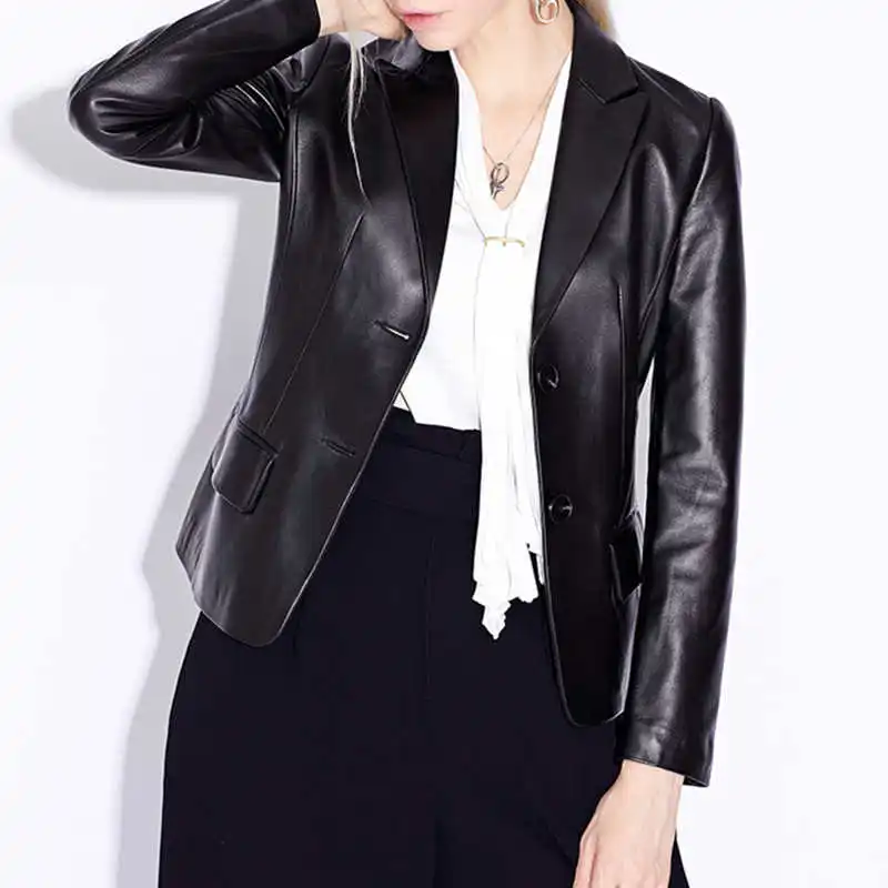 

High Quality Black Genuine Leather Jacket Women Soft Real Sheep Skin Leather Blazer Formal Office Ladies Work Wear Jackets Coats