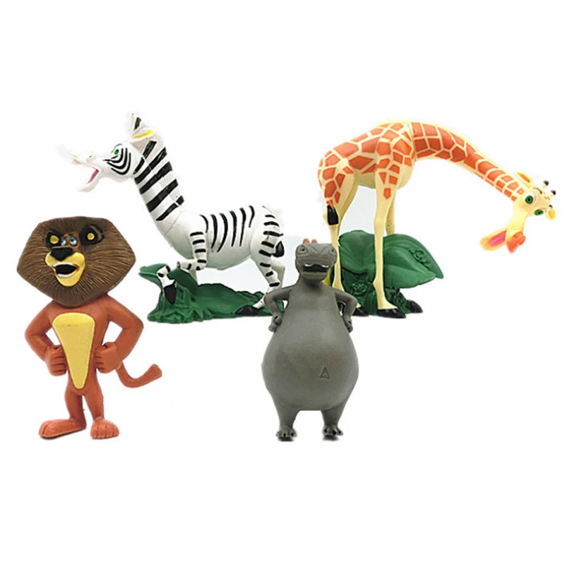 4Pcs/Set Anime Movie Model Dolls Animal Lion Zebra Giraffe Collection Figures Kids Toys Gifts Cake Toppers