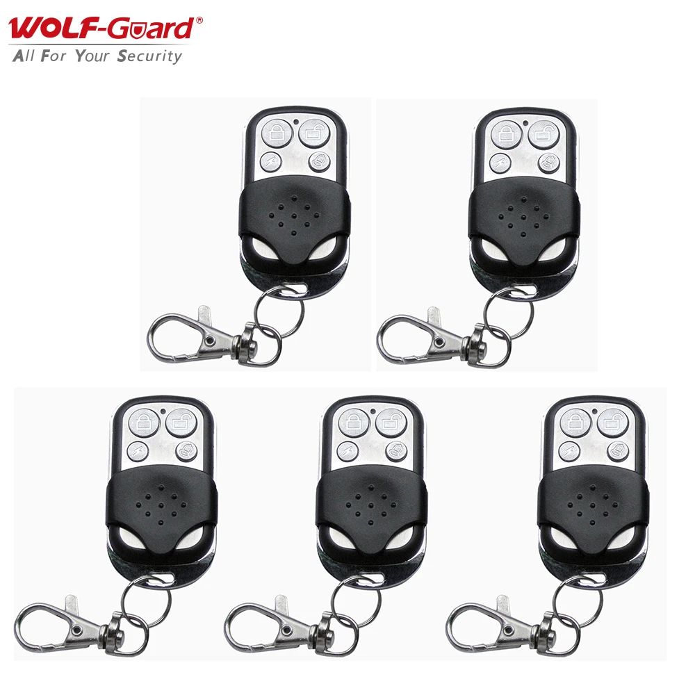 

5Pcs Wolf-Guard 433MHz Wireless Black 4 Keys Remote Control Keyfobs Portable Controller for Home Alarm Sceurity Burglar System