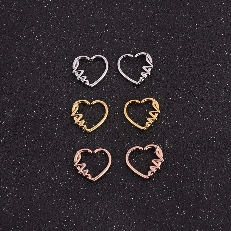 1 PCS Simple Love Hollow Heart No Piercing Ear Bone Cuff Clip Earrings Women Men Trendy Cute Double Side Copper Earrings