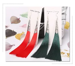 BTWGL Fashion Bohemian Tassel Alloy Long Earrings White Red Silk Fabric Pendant Ladies Pendant Tassel Earrings 2020Jewelry