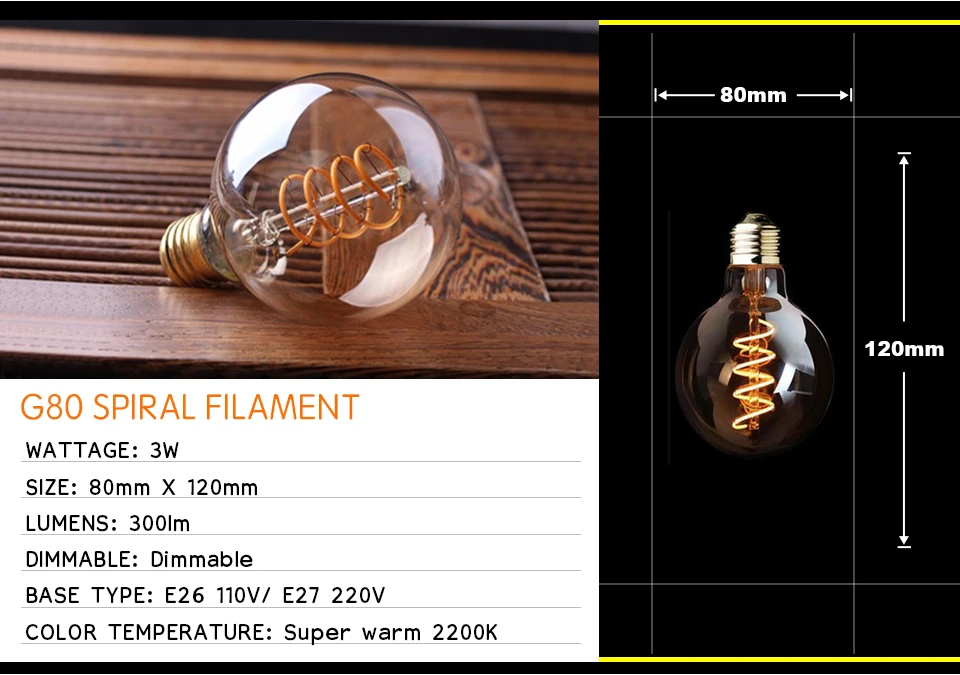 Retro dimmbare LED Edison Glühbirne E27 3W Gold Spiral-Filament ST64 G125 Ampoule LED Lampe Glühbirne Kronleuchter Dekorative Beleuchtung – Detail 16