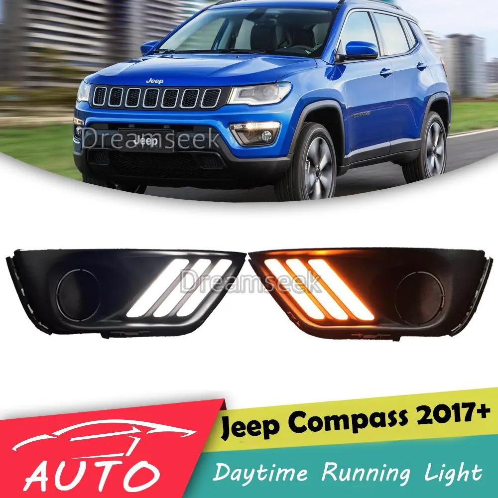 

DRL For Jeep Compass 2017 2018 LED Car Daytime Running Light Waterproof Driving Fog Lamp Daylight with Turn Signal