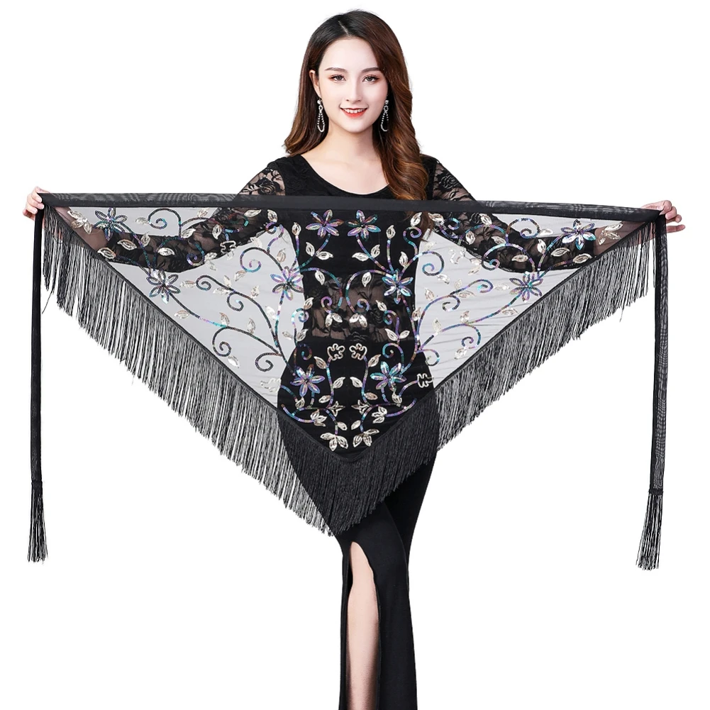 Belly dance Hip Scarf Lace Shawl Hip Triangle Towel Latin Dance Tassel Hip Scarf Fringed Waist Belly Dance Hip Triangular Bandag