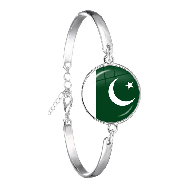 Pakistan,Brunei,Sri Lanka,Myanmar,Indonesia,Mongolia National Flag Bangle 18mm Glass Cabochon Chain Bracelet For Women Men Gift