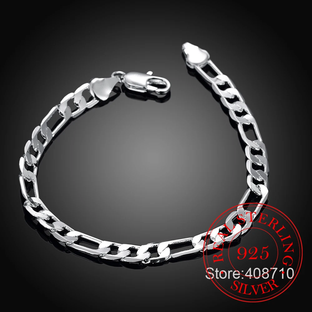 4MM 6MM 8MM Men\'s Bracelet Silver 925 Curb Cuban Link Hard Chain Bracelets For Women Pulseras Mujer Wholesale Jewelry Gift