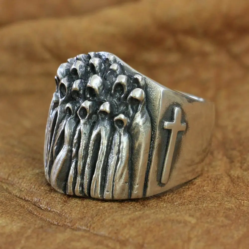 Nothingness World Ghost Ring 925 Sterling Silver Mens Punk Ring TA273 US Size 8~15