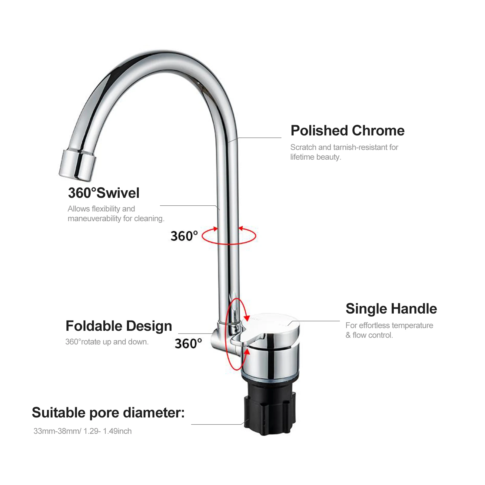 Rubinetti da cucina rubinetto per lavello pieghevole rubinetti per acqua monocomando ad arco alto 360 Dgree girevole ugello per spruzzatore di acqua