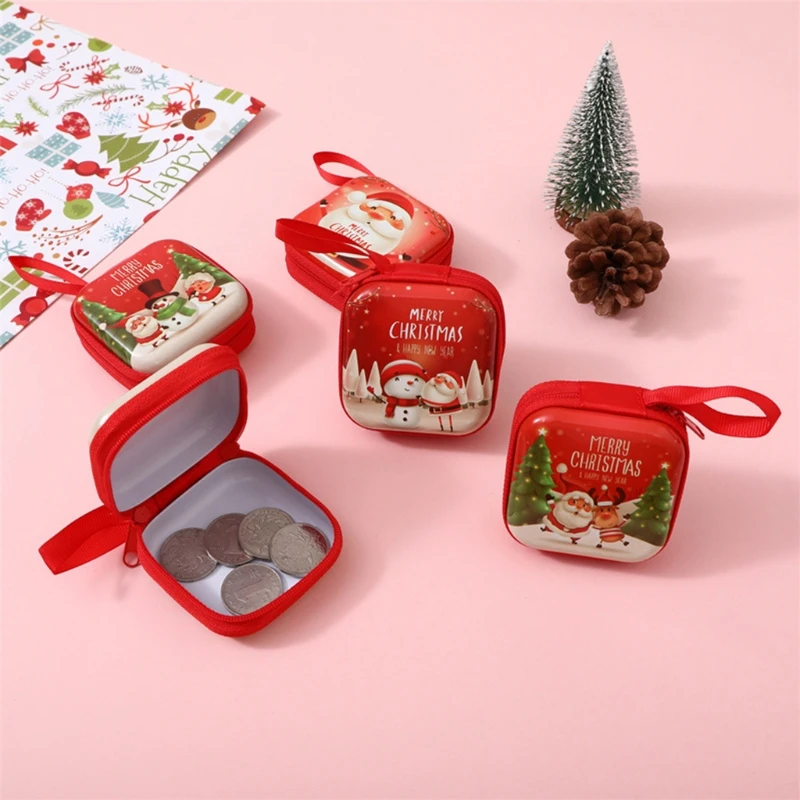 2024 New Christmas Storage Bag Cartoon Print Coin Purse Creative Square Tinplate Pocket